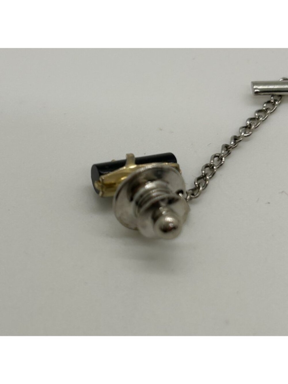 Vintage Anson Black Acrylic Abstract Wrap Mens Tie Tack Chain Original Box READ - Picture 5 of 8